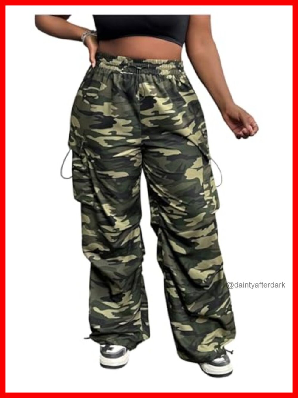 Plus Size Camo Cargo Pants Elastic Waist Wide Leg Trousers